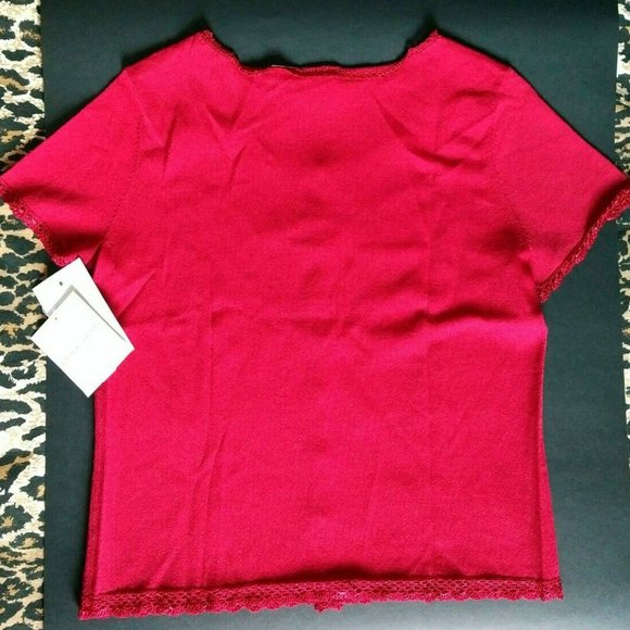 FLASH SALE! NEW Emma James Dark Red Knit Top, Crochet Trim, Tiny Beads, M - Picture 8 of 8